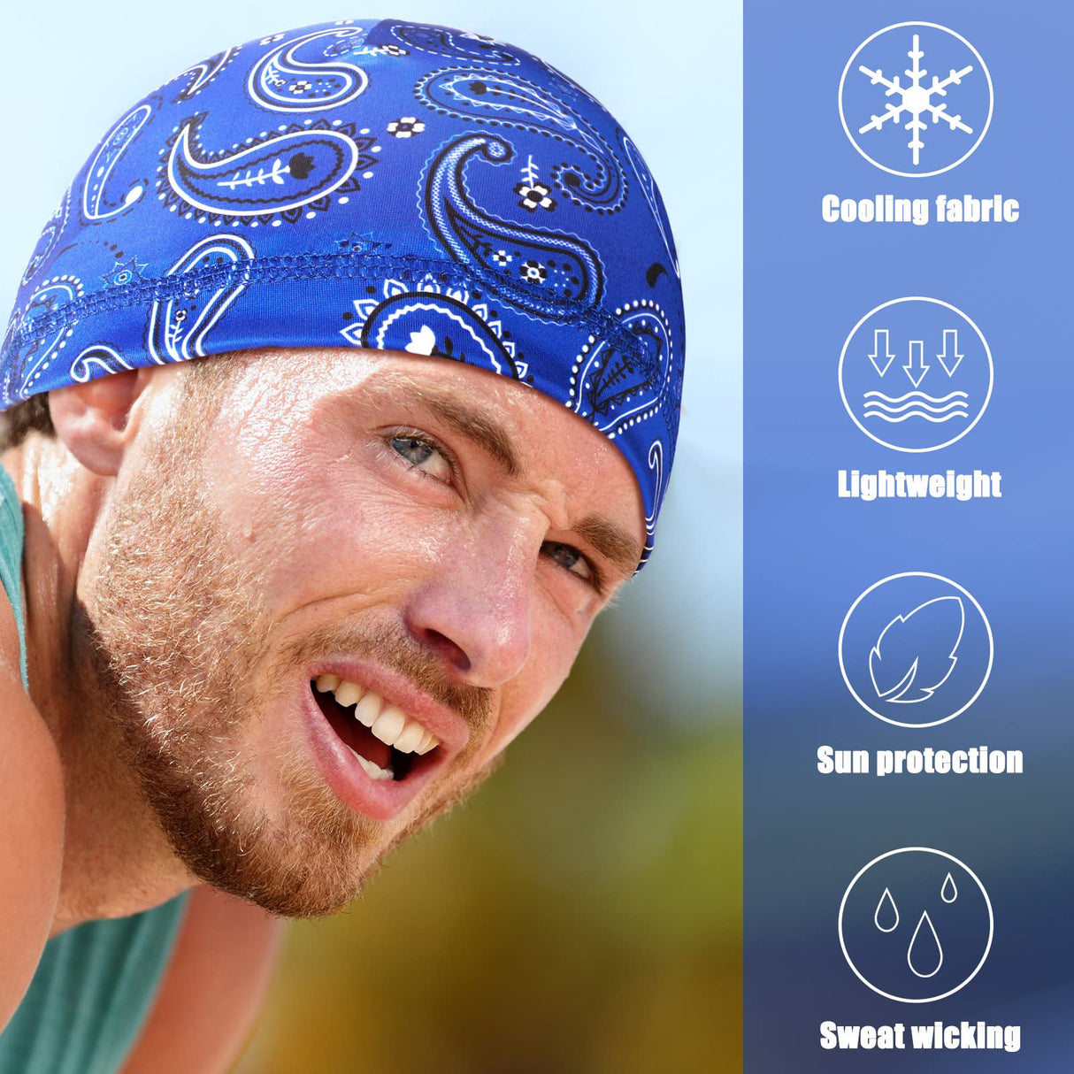 Tarpop 10 Pcs Men Skull Caps Cooling Welding Hard Helmet Liner Cycling Skull Caps Wicking Beanie Do Rag Head Wrap for Men(Mixed Style) Tarpop