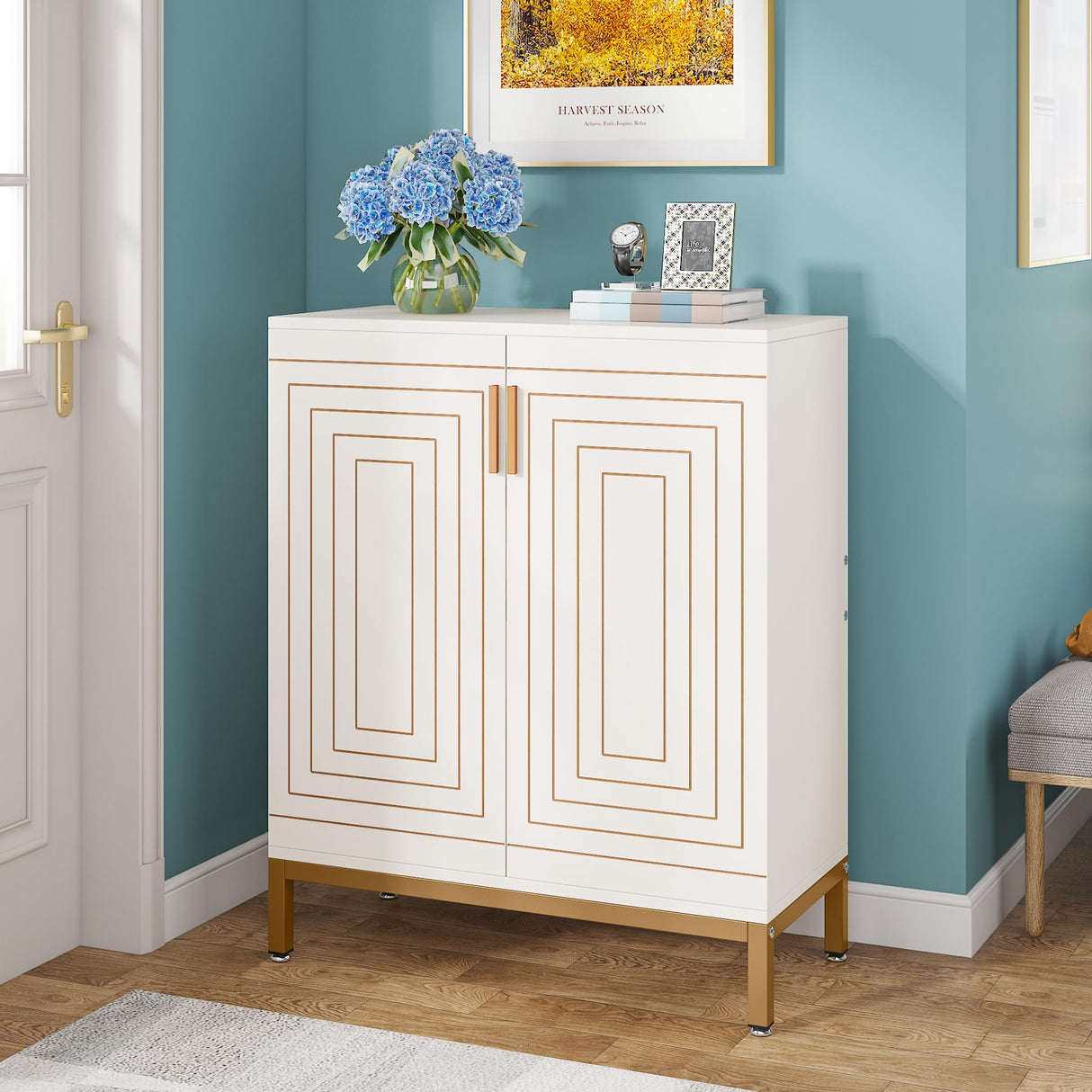 TRIBESIGNS WAY TO ORIGIN Shoe Cabinet, 20 Pairs Modern Shoe Storage Cabinet with Doors, 6-Tier Freestanding Entryway Shoe Organizer Rack for Living Room, Closet, White & Gold, HQF1650 TRIBESIGNS WAY TO ORIGIN