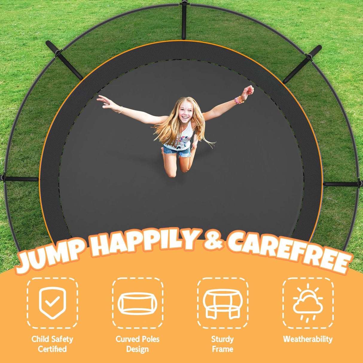 Kiivakii Trampoline 12FT 14FT, Outdoor Trampolines for Kids and Adults, Recreational Trampoline with Ladder & Enclosure Net, Heavy Duty Round Trampoline for Backyard Kiivakii