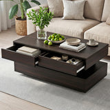 Coffee Table for Living Room, Modern Coffee Table with 2 Storage Drawers, 2 Tier Center Table Wood Coffee Tables with 20 Colors LED Lights, Mesa de Centro para Sala (Black and Brown) MWOOD