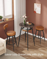 VASAGLE EKHO Collection - Bar Table with Storage, Round High Pub Table, Synthetic Leather with Stitching, Mid-Century Modern, Kitchen Home Bar, Living Room, Easy Assembly, Ash Brown and Caramel Brown VASAGLE