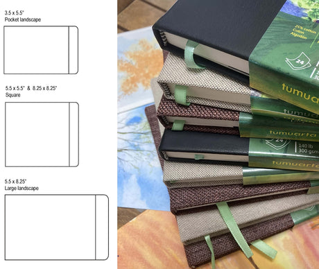 tumuarta Square Watercolor Journal, 8.25x8.25”, 140 LB, 300 GSM, 25% Cotton, Cold Press, 24 Sheets, 48 Pages, Watercolor Paper Sketchbooks for Use As Travel Mixed Media Pads Plein Air Set tumuarta