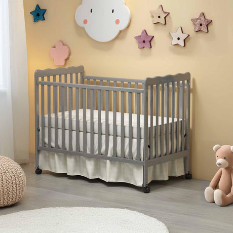HIROHRTV Baby Crib 3-in-1 Convertible, Modern Baby Bed with Locking Wheels, Convertible Crib to Toddler Bed & Daybed, Wood Cribs for Baby, Nursery, Infant Bed for Small Spaces (Stone Gray) HIROHRTV