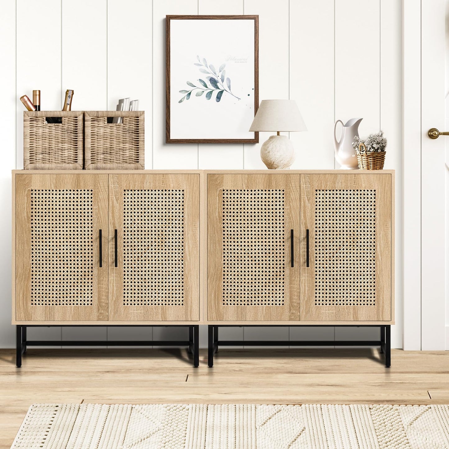 Vrullu Natural Rattan Storage Cabinet, Free Standing Buffet Cabinet, Morden Sideboard and Buffet Storage, Wood Accent Cabinet for Living Room, Hallway, Entryway, Bedroom - WoodArtSupply