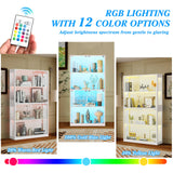 UTOASIS 65" Tall Glass Display Cabinet with Doors, 4-Tier Curio Cabinet for Collectibles with 12 LED Lights, Glass Display Case with 3 Shelves for Toys & Books, Home, Office and Playroom (White) UTOASIS