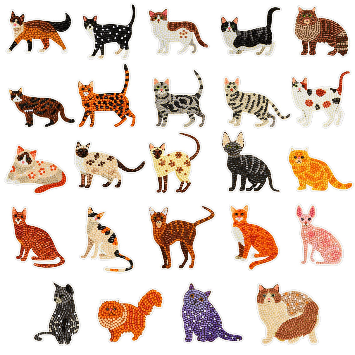 Hungdao 24 Pcs 5D DIY Diamond Sticker Painting Creative Sticker Kids Painting Kits Resin Rhinestone Gem Art Kits for Kids Adult Activity New Year Party Gifts (Cat) Hungdao