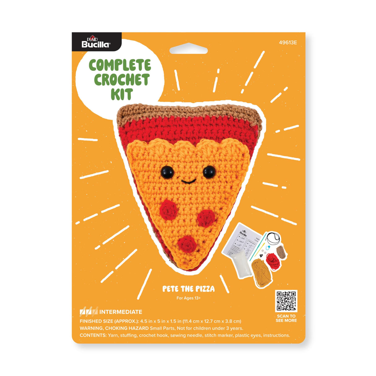 Bucilla Complete Crochet Kit, Pete The Pizza, 5" Bucilla