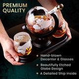 Globe Whiskey Decanter Gift Set by Royal Reserve | Etched World Map Globe Decanter 29 oz 850 ml with Glasses for Bourbon, Liquor – Whiskey Gifts for Men Dad Boyfriend Husband Royal Reserve