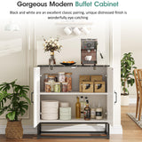 Maupvit 32" L Sideboard Buffet Cabinet with Storage, Farmhouse Tall Coffee Bar Table with Black Wood Countertop for Kitchen Dinning Room, Living Room, Antique White Entryway Accent Cabinets Maupvit