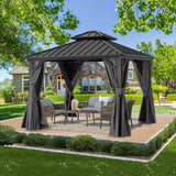 ABCCANOPY Hardtop Gazebo 8x8 - Outdoor Metal Hard Top Gazebo, Permanent Galvanized Steel Aluminum Framed Pavilion with Netting and Curtain for Patio Backyard Lawn Garden (Double Roof, Gray) ABCCANOPY