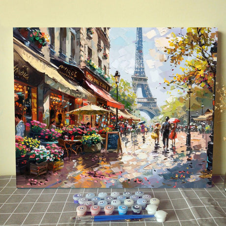 Abstract Paris Street Scenery Graffiti Paint by Number Kits 16 x 20 inch Canvas Eiffel Tower DIY Oil Painting for Kids Students Adults Beginner with Brushes and Acrylic Pigment (without Frame) Tucocoo