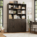 HOSTACK 71" Tall Bookcase with Drawer and Door, 47" Wide Book Shelf and Bookcase with Storage, 6 Tier Large Book Storage Cabinet with 14" Deep Display Shelves for Living Room, Home Office, Dark Brown HOSTACK