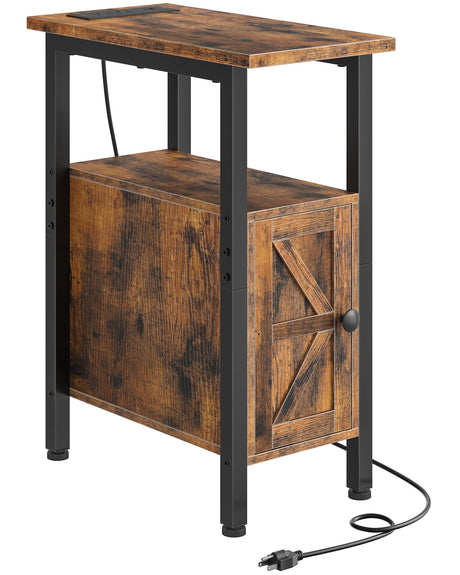 CHOEZON Farmhouse End Table, Narrow Side Table for Small Spaces, Slim Nightstand with Charging Station, with 2 AC Outlets, 1 USB and 1 Type-C Port, for Living Room, Bedroom, Rustic Brown TBZ08UBF CHOEZON
