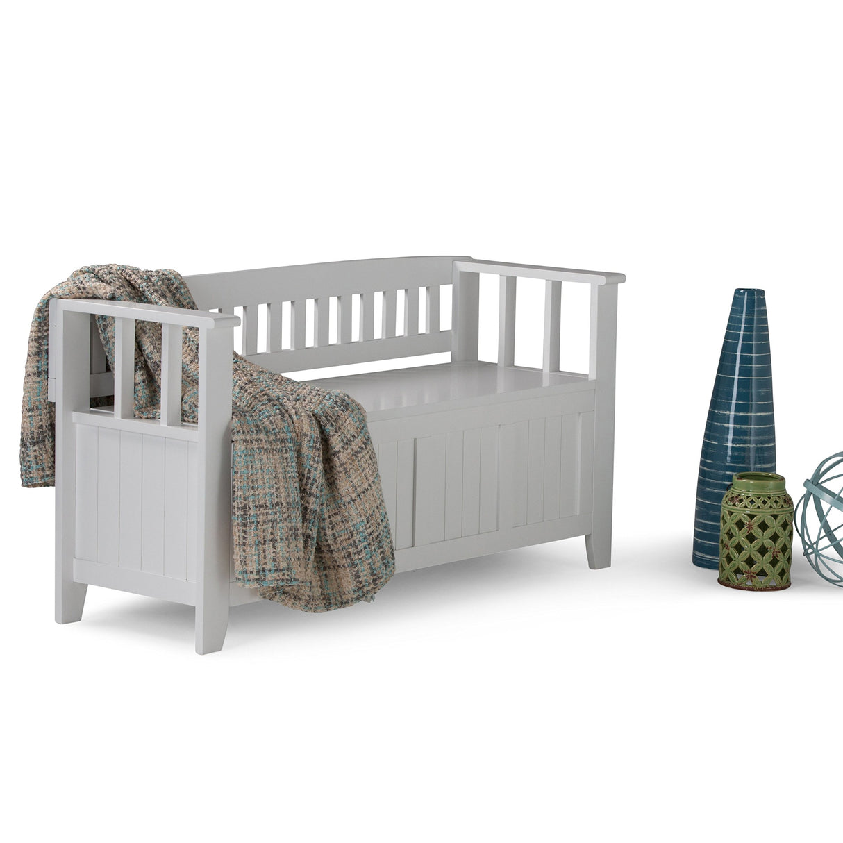 SIMPLIHOME Acadian Entryway Storage Bench - 48 inch Wide Solid Wood Hallway Seat in White, Transitional Bench for Entryway or Living Room with Lift-Up Lid and Spacious Storage SIMPLIHOME