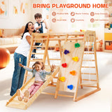 CoziBB Indoor Jungle Gym for Kids, 7-in-1 Toddler Indoor Playground with Slide, Swing and Climbing Rock, Wooden Montessori Climbing Toys for Toddlers, Jungle Gym Indoor Playset for Kids 1-10 Years CoziBB