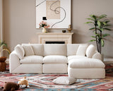 SITJOY L Shape Sectional Sofa, 4 Seat Velvet Sofa with Ottoman, Boneless Cloud Sectional Couch for Living Room, No Need Assembly Modular Sectional Sofa, 110 inch Width, White SITJOY