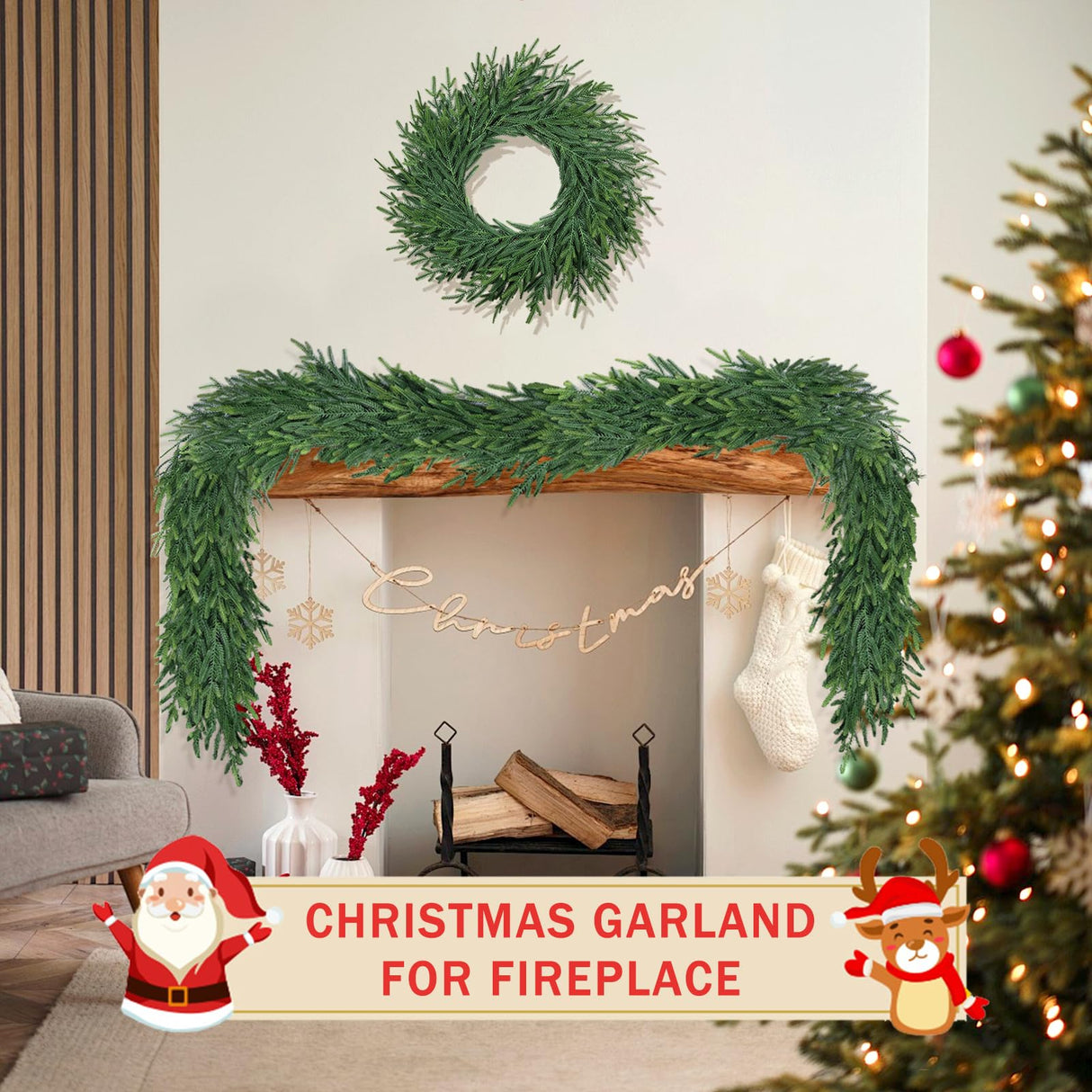 60 Inch Christmas Cedar Garland for Staircase Real Touch Droopy Bendable Lifelike Faux Xmas Garlands for Decoration Christmas Green Pine Mantle Garland Thanksgiving Table Decorations Outdoor Indoor LZNPA