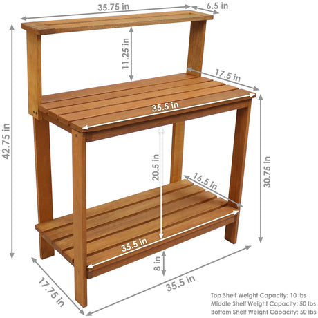 Sunnydaze 42-Inch Meranti Wood Outdoor Potting Bench with Storage Shelf - Teak Oil Finish Sunnydaze