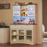 HUAHUU 71" Pantry Cabinet with Charging Station and LED Light, Modern Kitchen Pantry Cabinet with Microwave Stand, Tall Kitchen Hutch Food Pantry with Drawers & Shelves for Dining Room, White HUAHUU