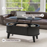 LYNCOHOME Fluted Lift Top Coffee Table with Storage,Modern Oval Coffee Table for Living Room or Home Office(Black) LYNCOHOME