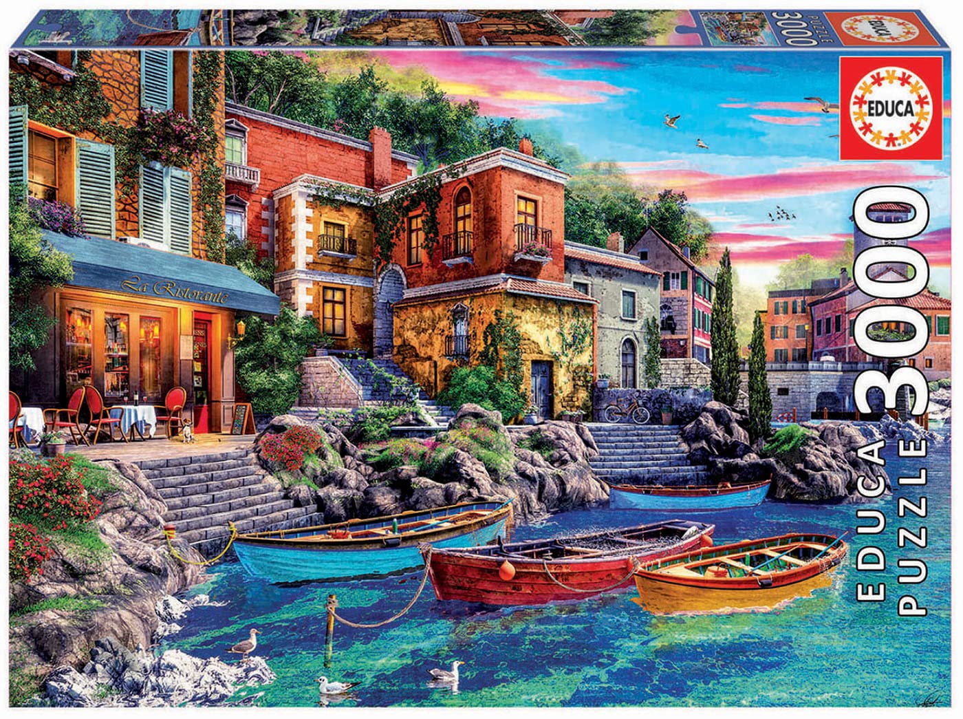 Educa - Sunset in Como - 3000 Piece Jigsaw Puzzle - Puzzle Glue Included - Completed Image Measures 47.25" x 33.5" - Ages 14+ (19052)