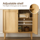 HoeuThien Oak Storage Cabinet Modern Freestanding Accent Cabinet Sideboard Buffet with Faux Marble Top & Adjustable Shelves Wooden Credenza for Dining Room, Living Room Entryway Natural HoeuThien