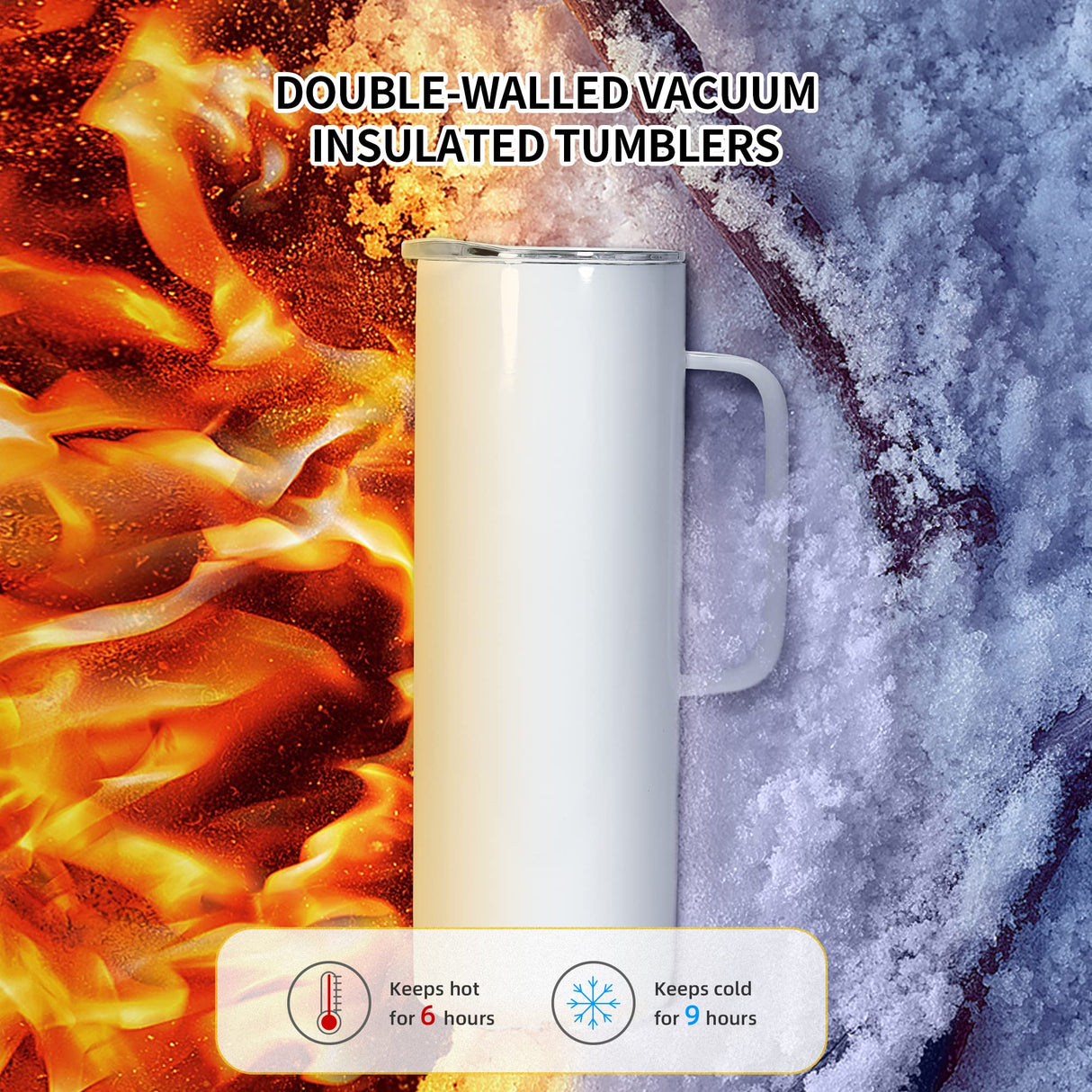 AGH 30oz Sublimation Tumblers with Handle Straight Skinny Tumblers, Stainless Steel Vacuum Insulated Tumblers with Lid & Straw, Portable Travel Coffee Tumblers, Keeping Chilled up to 12 Hours - 4 pack AGH