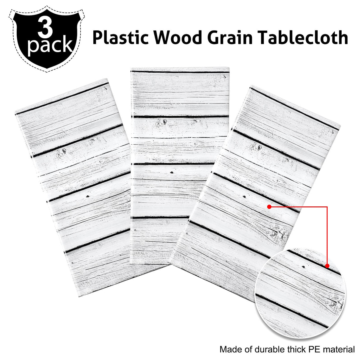 3 Pieces Wood Tablecloth Plastic White Wood Grain Tablecloth Rustic Wood Table Cover Rectangle Wood Grain Table Cover for Western Birthday Party Picnic Table Decoration,54 X 108 Inches Tatuo