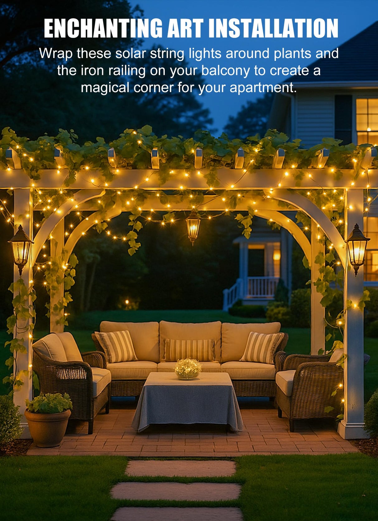 Minetom Solar String Lights for Outside, 33Ft 100 LED Outdoor Solar Fairy Lights, 8 Modes Balcony Lights for Tree Patio Christmas Party Wedding Decor (Warm White) Minetom