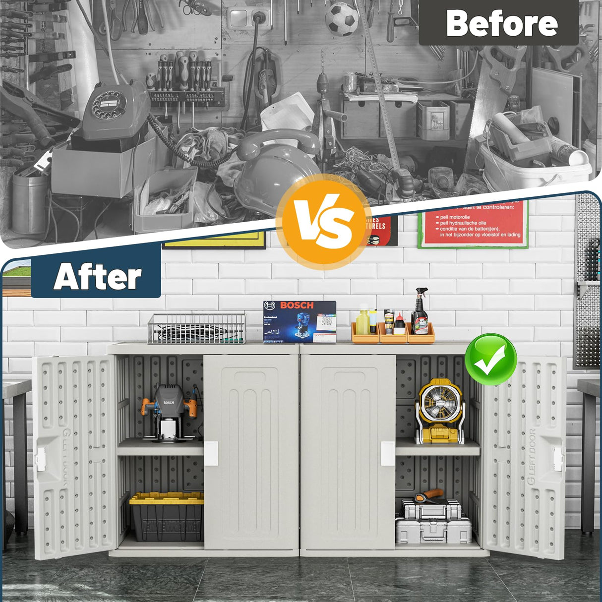 Amopatio Outdoor Storage Cabinet with 1 Shelf, Resin Storage Cabinet Waterproof, Plastic Patio Storage Shed All Weather Use for Tools, Cleaning Supplies, 19.7" D x 29.5" W x35.4 H, Grey Amopatio