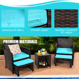 Tangkula 5 Pieces Patio Rattan Furniture Set, Outdoor Conversation Set with Cushioned Chair & Ottoman & Tempered Glass Coffee Table, Patio Sofa Sets for Garden, Backyard, Poolside (Turquoise) Tangkula