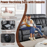 GUEAPY 3 Seater Recliner Sofa Reclining Loveseat with Console Power Reclining Sofa with Heat and Massage, Cup Holders, USB & Type-C Charge Ports for Living Room (Grey) GUEAPY
