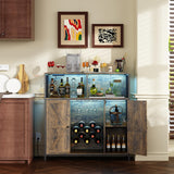 Redlife Wine Bar Cabinet with Power Outlets, Liquor Cabinet with LED Lights and Glass Holder, Industrial Storage Buffet Cabinet Coffee Bar Cabinet, Liquor Cabinet Bar Home, Bar Cabinet with Lights Redlifeᅟᅠ