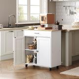 CHOEZON Kitchen Island Cart with Storage, Kitchen Island Table with Charging Station, Kitchen Island on Wheels, Kitchen Table with Cabinet, Expandable Tabletop, White and Natural MZD01UWNN1 CHOEZON