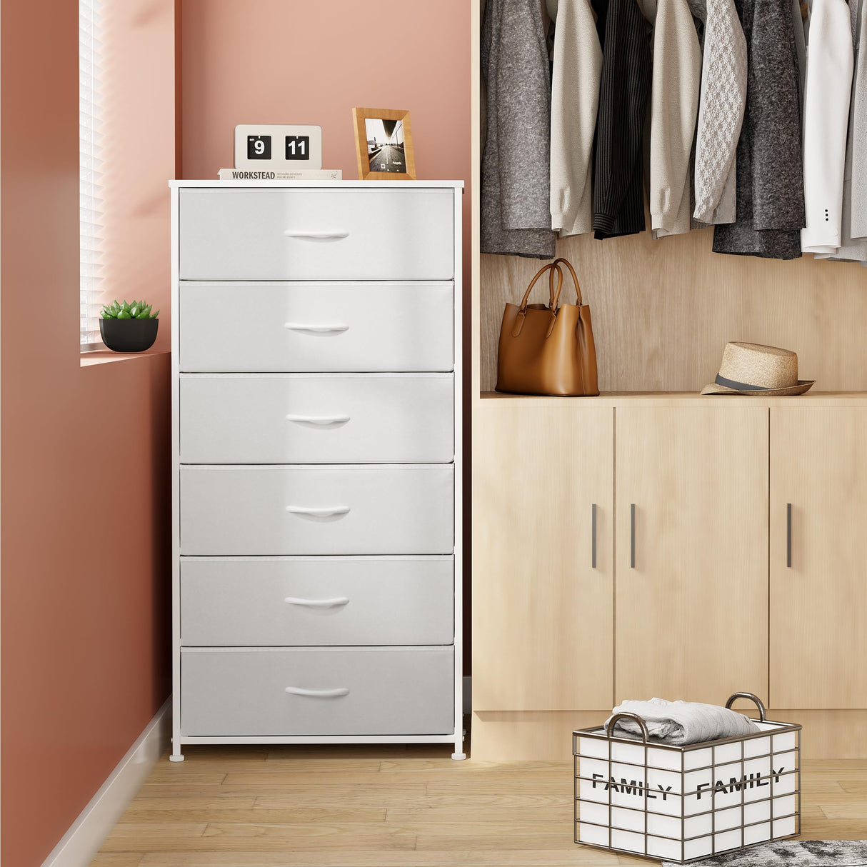 Crestlive Products Dresser for Bedroom with 6 Drawers, Tall Chest of Drawers, White Dressers Bedroom Furniture, Storage Organizer Unit with Bins for Closet, Hallway, Living Room, Entryway Crestlive Products