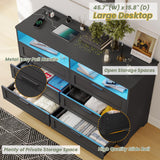 Hasuit Black Dresser for Bedroom with Charging Station, Wooden Large Capacity Storage Chest of Drawers with LED Lights, Modern Wide 6 Drawer Dresser with Woven Leather Design for Bedroom, Living Room Hasuit