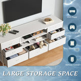 Huuger Dresser for Bedroom With Power Outlets and LED Lights, 7 Drawers TV Stand for 60 Inch TV, Console With Open Shelf, 55 Inches Wide White, PU Leather Huuger