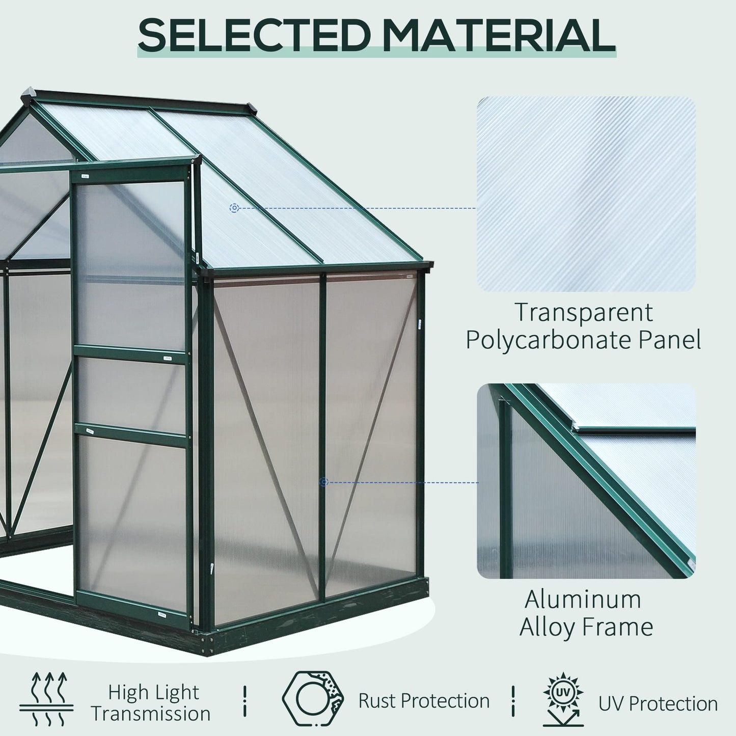 Outsunny 6' x 4' x 6.5' Polycarbonate Greenhouse, Heavy Duty Outdoor Aluminum Walk-in Green House Kit with Rain Gutter, Vent and Door for Backyard Garden, Dark Green - WoodArtSupply