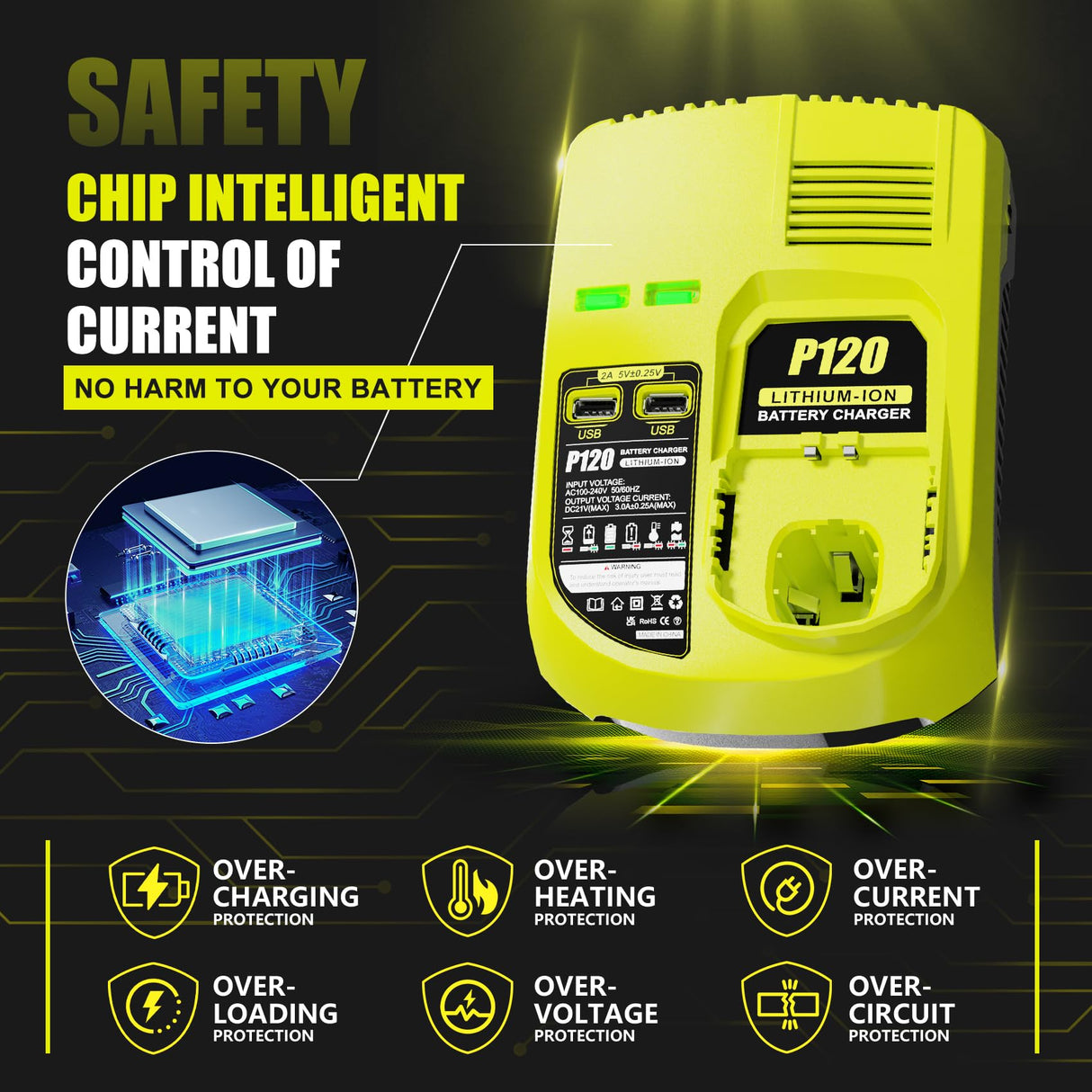 【with 2 USB Port】 Charger Replacement for Ryobi 18V Charger P117 Compatible with Ryobi 12V-18V One+ Lithium NiCad NiMh Battery P102 P108 P189 P197 P103 P105 P107 P190 P191 PBP002 PBP005 TenHutt