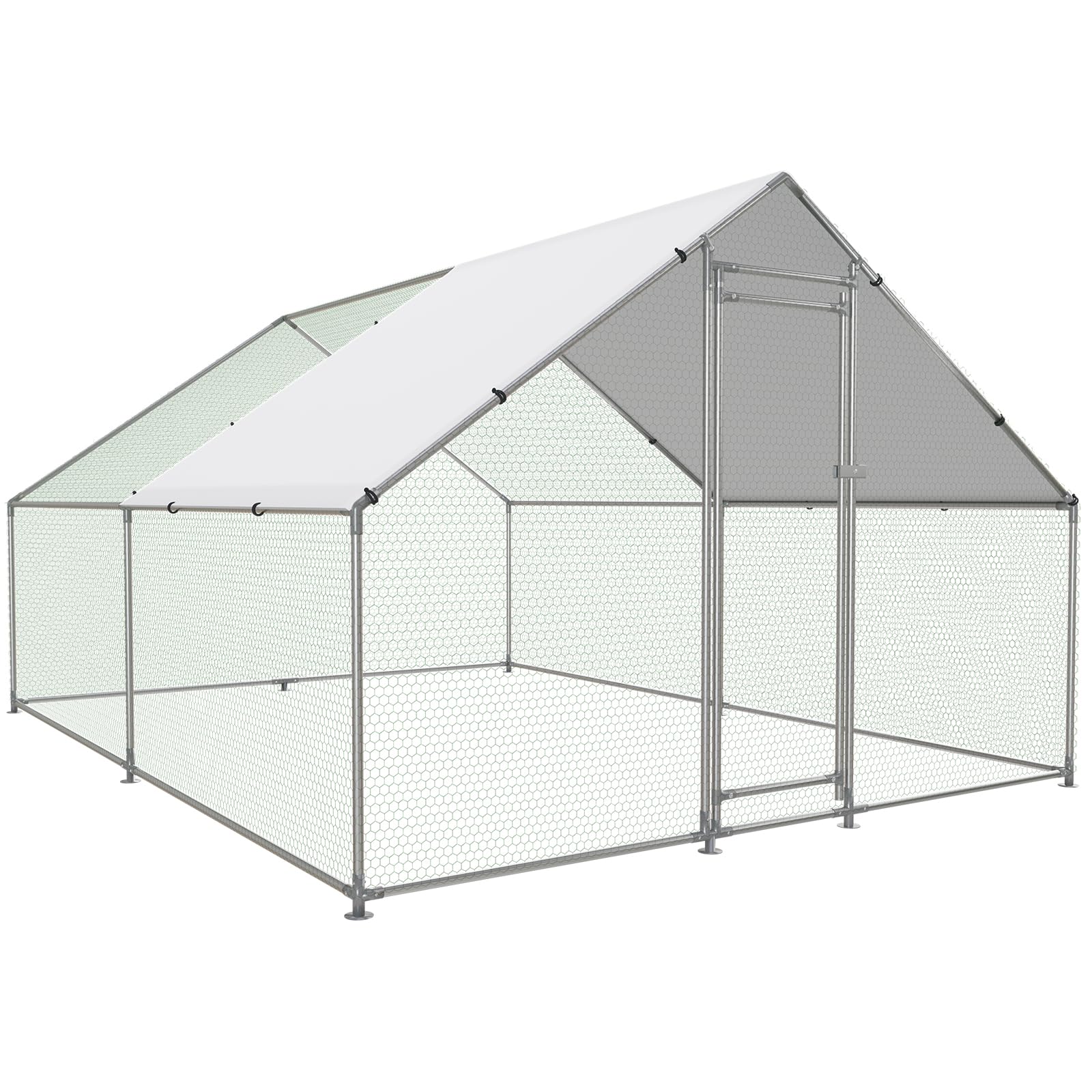 NUGRIART Large Metal Chicken Coop Walk-in Poultry Cage with Water-Resident and Anti-UV Cover Duck Rabbit Cat House Outdoor Chicken Run Pen with Spire Shaped Cage - WoodArtSupply