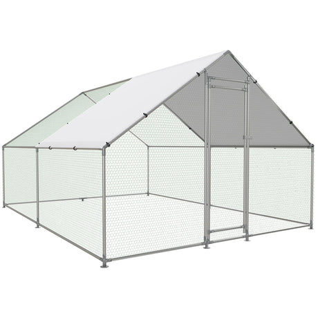 NUGRIART Large Metal Chicken Coop Walk-in Poultry Cage with Water-Resident and Anti-UV Cover Duck Rabbit Cat House Outdoor Chicken Run Pen with Spire Shaped Cage NUGRIART