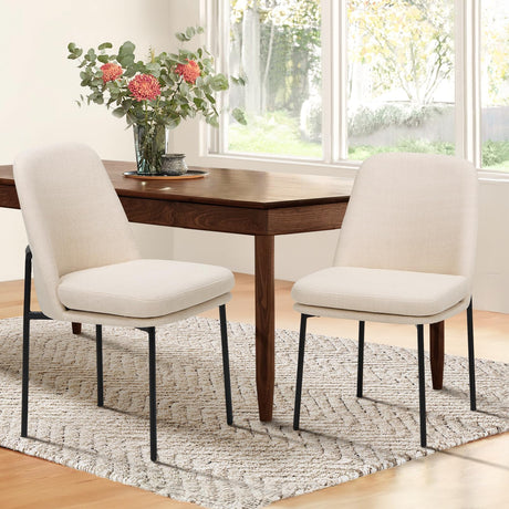 COLAMY Modern Dining Chairs Set of 2, Fabric Upholstered Dining Room Chairs Dinner Chair Stylish Kitchen Chairs with Curved Back and Metal Legs, Beige COLAMY