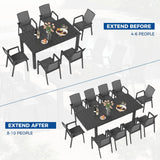 11 Piece Aluminum Outdoor Patio Dining Sets with Fully Assembled Dining Chair，91.3"L×39.4"W Expandable Patio Table and Chairs Set for 10, Stackable Chairs with Quick Drying Fabric, Grey Wisteria Lane