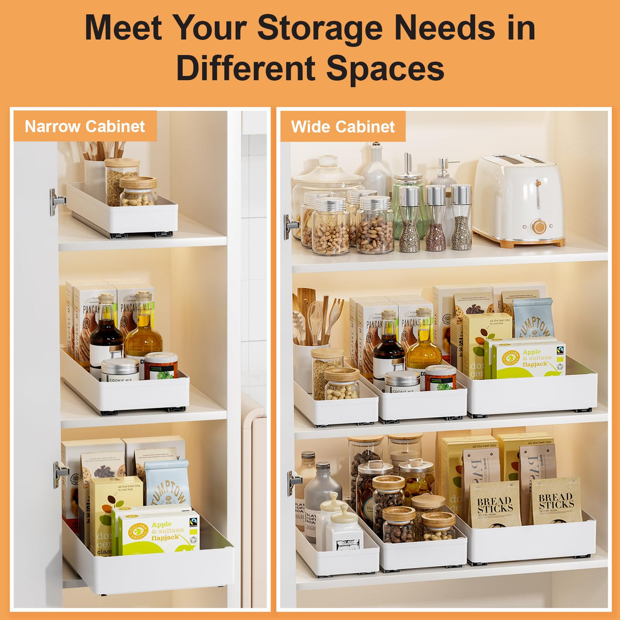 Delamu 3 Pack Pull Out Cabinet Organizer, 15.7"Deep Pull Out Drawers for Cabinets, Slide Out Drawers for Kitchen Cabinets, Bathroom Cabinet Organizer, Pantry (White) Delamu