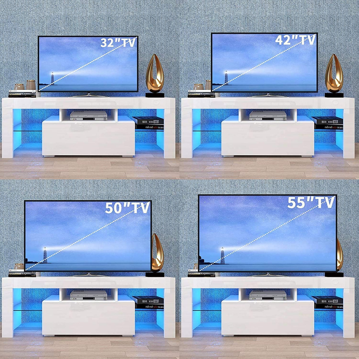 Goujxcy LED TV Stand for 60 inch TVs, High Gloss Entertainment Center with Storage Drawer, Media Console Table Television Stands Cabinet Desk Goujxcy