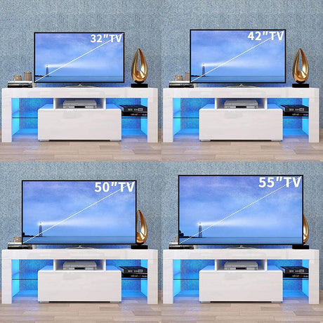 Goujxcy LED TV Stand for 60 inch TVs, High Gloss Entertainment Center with Storage Drawer, Media Console Table Television Stands Cabinet Desk Goujxcy