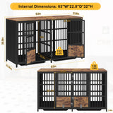 BOINN Large Dog Crate Furniture, 63 inch Heavy Duty Double Dog Crate with Divider, Extra Large Dog Kennel Furniture with Removable Trays for Medium Large Dogs BOINN