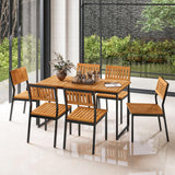 Tangkula 7 Piece Outdoor Dining Set for 6, Acacia Wood Rectangular Dining Table & 6 Armless Chairs w/Metal Frame, Umbrella Hole, Farmhouse Dining Furniture Set for Garden Porch Poolside Tangkula