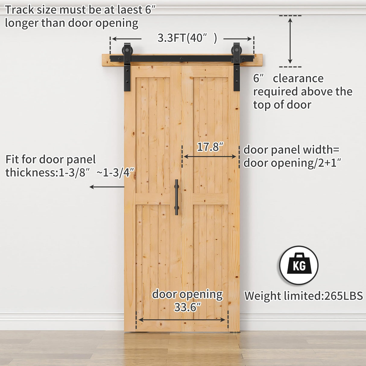SANKEYTEW 36"x84" Bi fold Barn Door with 40" Bifold Barn Door Hardware Kit for 2 Doors, No-Assembly Solid Spruce Wood Folding Doors, Barn Door Hardware, and Double Sided Handle Pulls Included SANKEYTEW