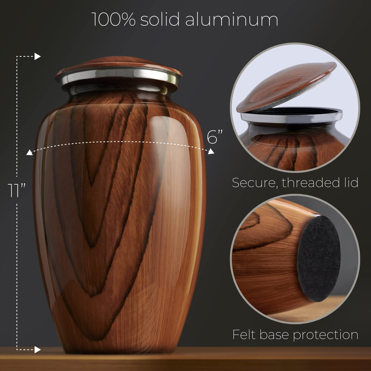 Aubree Woodgrain Aluminum Urns for Adult Male. Cremation urns for Human Ashes Adult Female. Decorative Wood urns for Human Ashes by Restaall RESTAALL